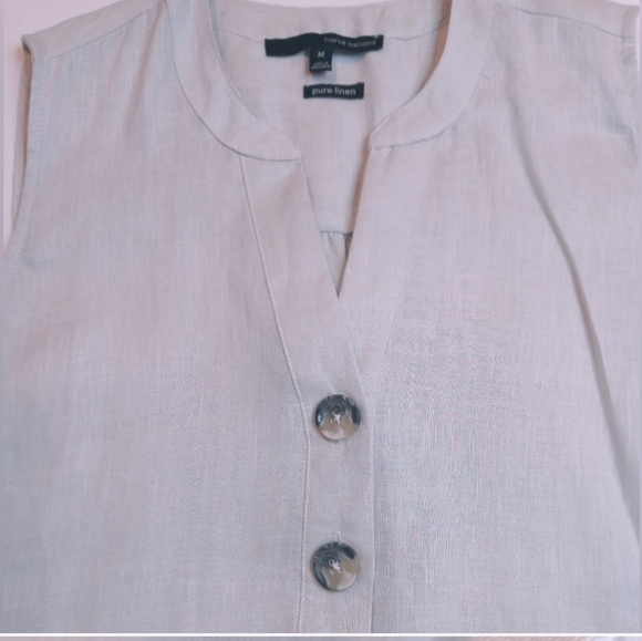 HARVE BENARD 100% LINEN women's medium BEIGE HALF BUTTON TANK - Picture 3 of 6